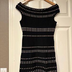 ADELYN RAE Vintage Y2K Black Pink Knit Dress Size XS Cocktail Off The Shoulder